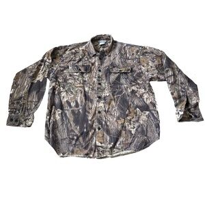 Mens Columbia Brown Camouflage Long Sleeve Button Up Shirt Size XL
